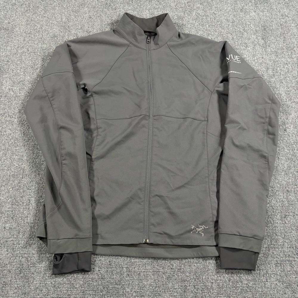 Arcteryx Jacket Womens Medium Gray Full Zip Soft Shell Outdoors Sleeve Logo Read